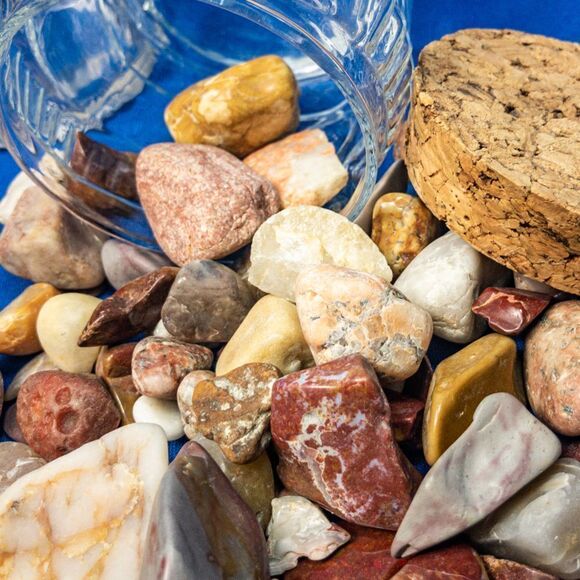 VTG Glass Bottle, Knob Stopper, & Snowman Full of Cool Rocks - Picture 4 of 10